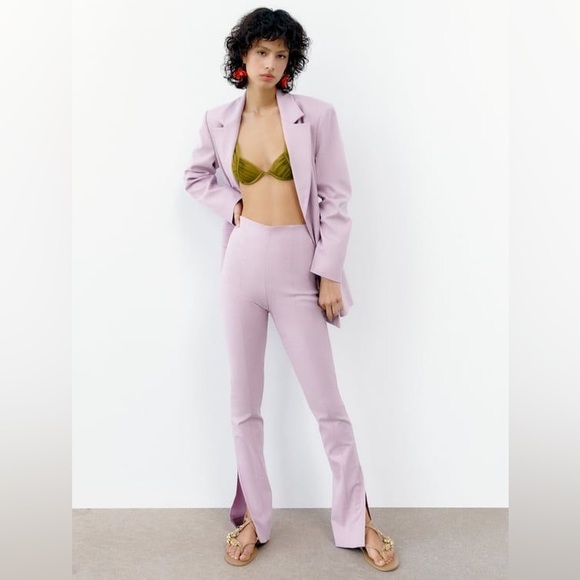 Zara Pants - NWT Zara doubled breasted suit jacket & high waisted flare pants, LILAC, SMALL